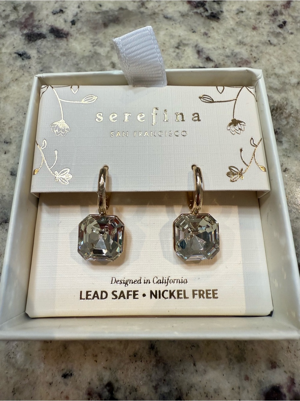Serefina San Francisco Gold Hoop Earrings with Clear Crystal Drops